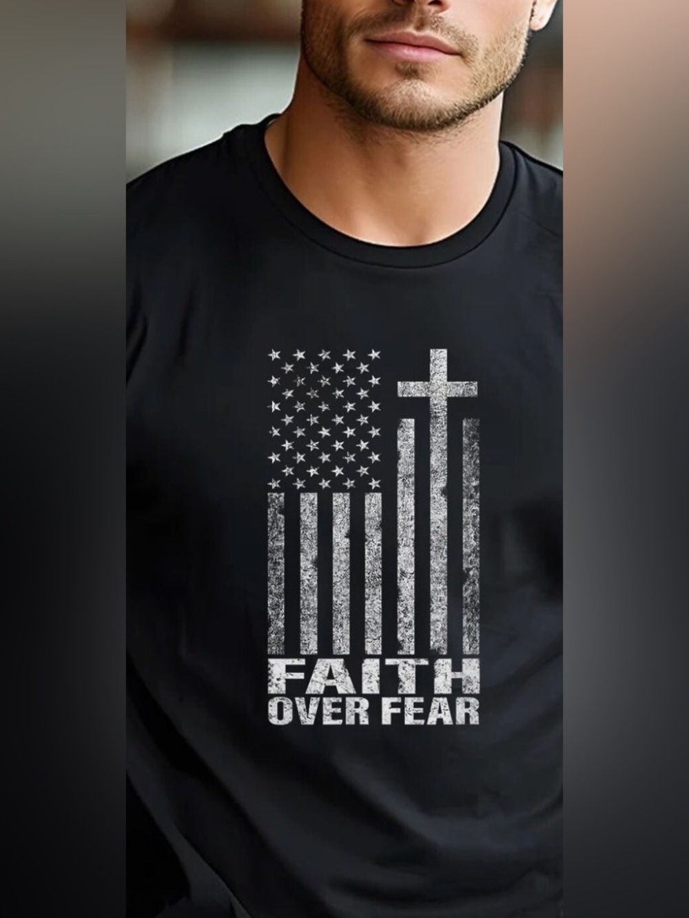 Faith Over Fear Cool Christian Flag Cross Short Sleeve T Shirt Sz XL